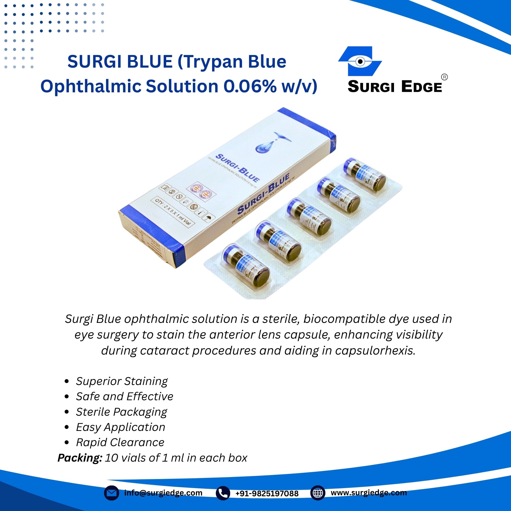 Surgi Blue Trypan Blue solution for cataract surgery